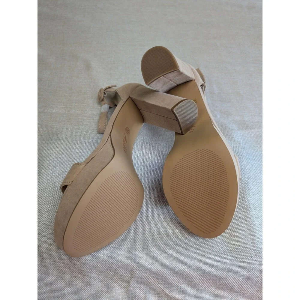 Ankis Platform Sandals Womens Size 9 Nude Tan New Block Heel Ankle Strap Suede